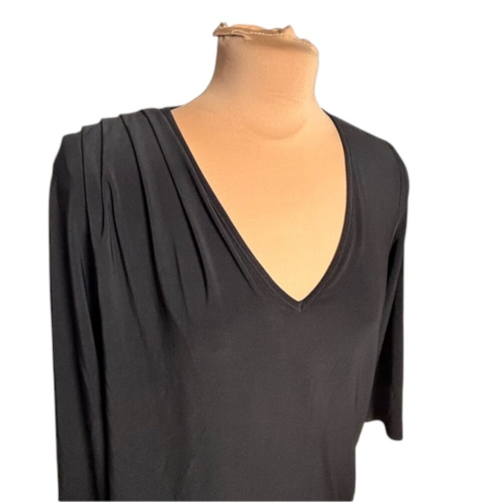 Last Tango Black Ruched Tunic Dress V-Neck Made USA Minimalist Size XS - Picture 4 of 8